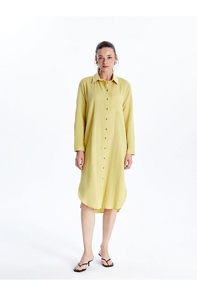 LC Waikiki Green Textured Muslin Shirt Dress