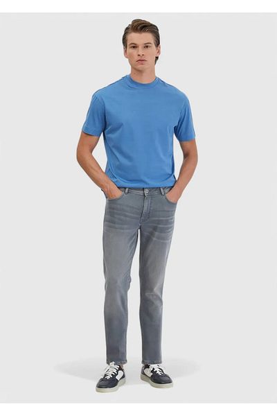 Ramsey Gray Straight Slim Fit Denim Cotton Blended Trousers