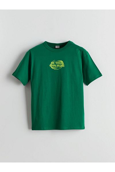 LC Waikiki Green Crew Neck Boy's T-Shirt