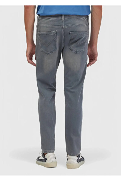 Ramsey Gray Straight Slim Fit Denim Cotton Blended Trousers