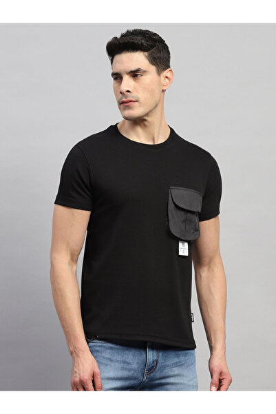 Rock.it By Styli تي شيرت رجالي أسود سادة برقبة دائرية وتفاصيل جيوب