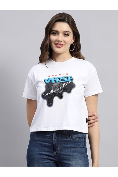 Rock.it By Styli Women White Graphic Printed Round Neck Top