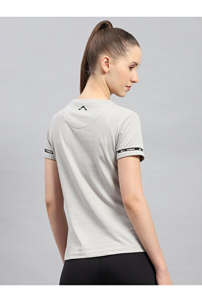 Rock.it By Styli Women Grey Solid Round Neck Short Sleeve Top