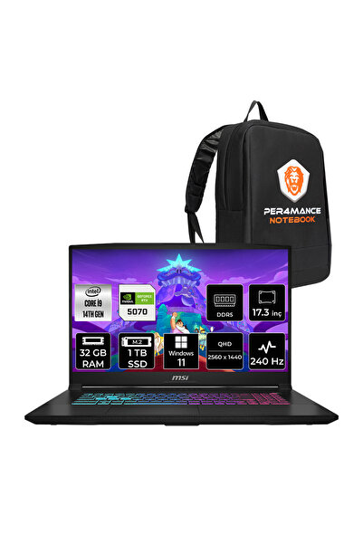 MSI Katana 17 HX i9-14900HX 32GB 1TB SSD RTX5070/8GB 17.3'' 2K QHD 240Hz W11H Gaming Laptop B14WGK