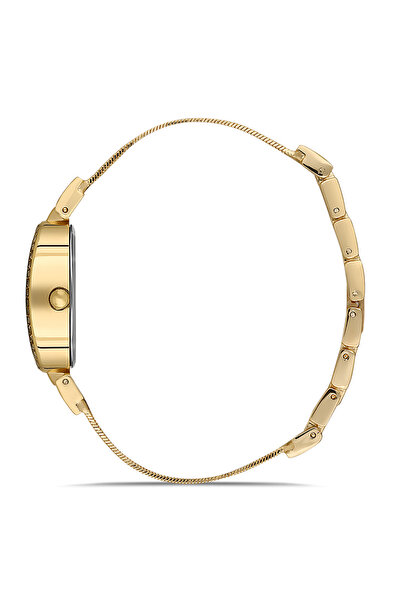 Poloair Lüx Taşlı Oval Kasa Hasır Metal Kordon Kadın Kol Saati Gold Renk PL-1546B1x