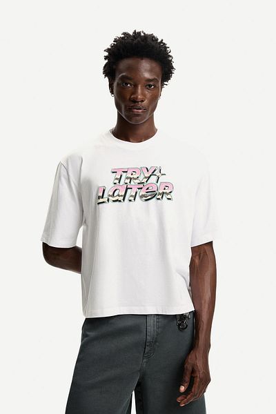 Bershka Short sleeve cropped T-shirt with print