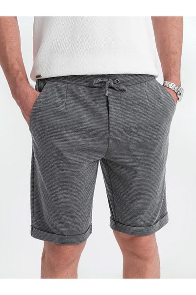 OMBRE Kurze Herren-Shorts mit strukturiertem Strick und elastischem Bund - Graphit V3 OM-SRCS-0177 S