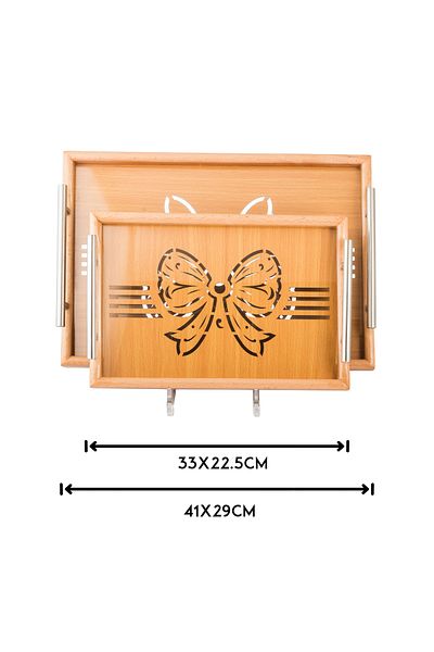 casa rosa Wooden tray set of 2 pieces , with Decorative floor and clear acrylic insulating layer