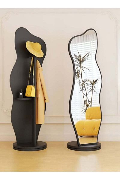 Taimi Irregular Swivel Mirror with Cosmetic Organizer and Coat Hanger for Bedroom-Dressing Room 166x40cm