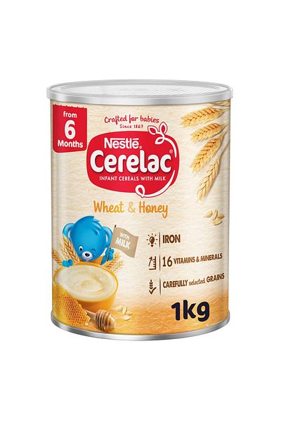 Cerelac حبوب نستله للأطفال مع الحديد والقمح والعسل من عمر 6 أشهر، طعام مغذي للأطفال في مرحلة الفطام