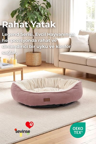 Sevinse Home سرير ليجند باودر كريم للقطط والكلاب، سرير للقطط/الكلاب بقاعدة مضادة للانزلاق
