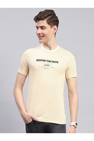 Monte Carlo By Styli تي شيرت رجالي أصفر مطبوع برقبة دائرية