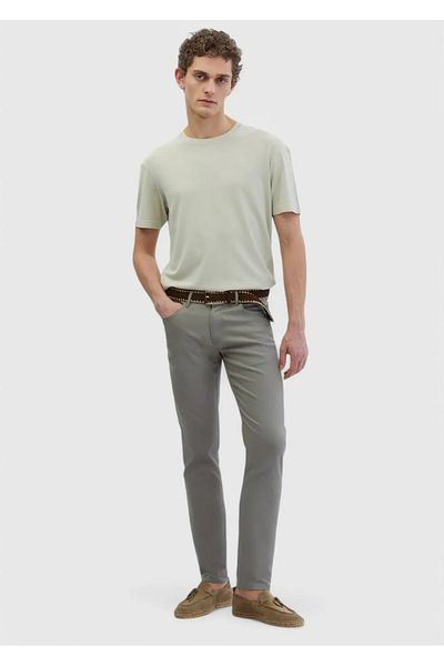 Ramsey Gray Plain Woven Casual Cotton Blend Trousers