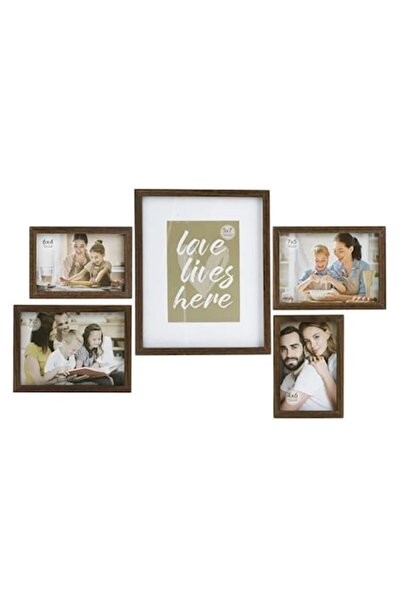 NO BRAND Set rame foto, 5 piese, 3 dimensiuni, Lemn, Maro