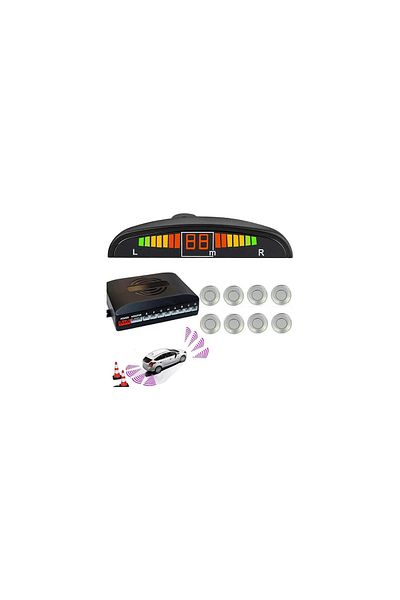 AUTOREY Universal Front Rear Parking Sensor Kit with Display and Sound Warning 8 Sensors Gray (Silver)