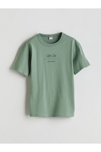 LC Waikiki Green Crew Neck Boy's T-Shirt