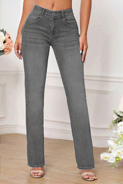 CEDY DENIM Women's Pipe Leg High Waist Regular Fit Lycra Trousers-C607-Grey