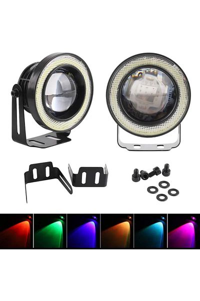 AUTOREY Set of 2 LED Projectors with RGB Magnifier and Angel Eyes 76mm diameter Color 6000k White for Auto