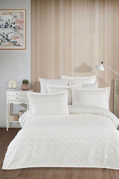 Elart Bedding Set with Pearl Duvet Cover 7 Pieces Cream