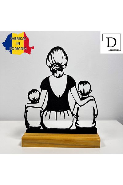 OEM "Precious Links" decoration with natural wood base, 18 cm, black, 3D printed