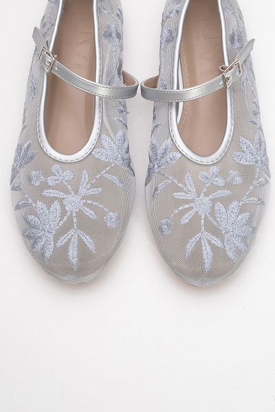 LuviShoes Juny Gray Mesh Flower Embroidered Women's Ballerina Shoes