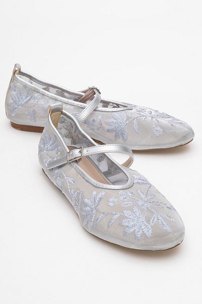 LuviShoes Juny Gray Mesh Flower Embroidered Women's Ballerina Shoes