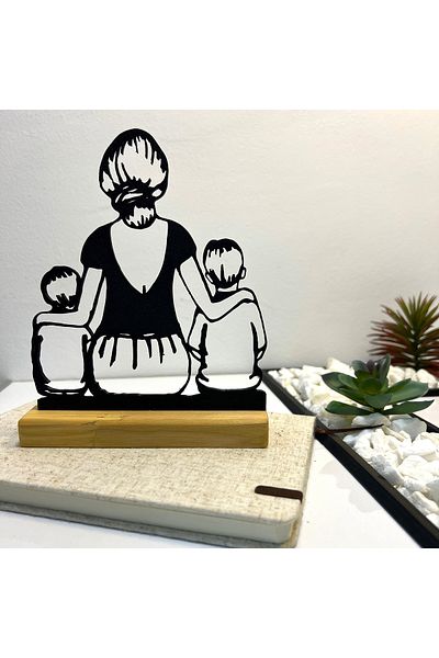 OEM "Precious Links" decoration with natural wood base, 18 cm, black, 3D printed