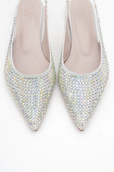 LuviShoes IDA Balerina de damă cu vârf ascuțit cu piatră de culoare argintie
