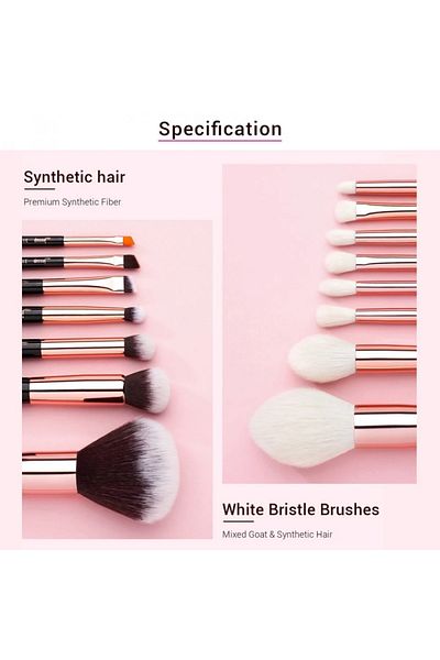 Jessup Jessup Brushes Face & Eye Brush Set 15 Brushes Black Rose Gold T162