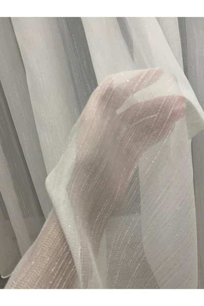 İNCİLİFE Venedik Armürlü Modern Şık Ekru Gümüş Simli Tül Perde 1/3 Sık Pileli