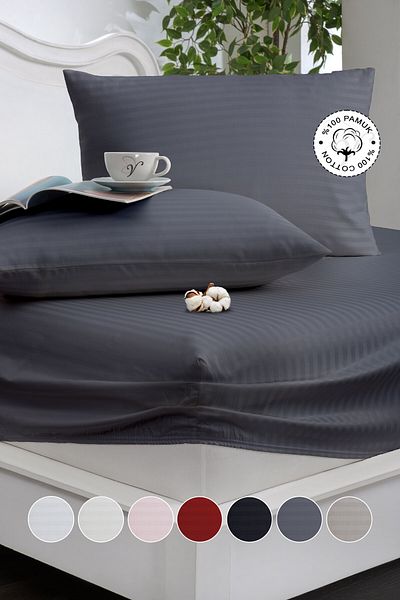 Vionel Home 100% Cotton Striped Cotton Satin Single / Double Size Fitted Sheet Set | 100X200Mm | 160 X 200 | 180 X 200