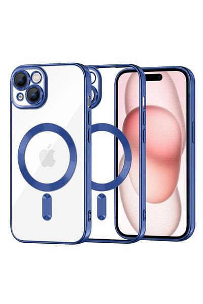 SKYDDAR INNOVATION Carcasă pentru iPhone 15, Luxury Shield Magsafe, protecție antișoc, albastră, set autocolante