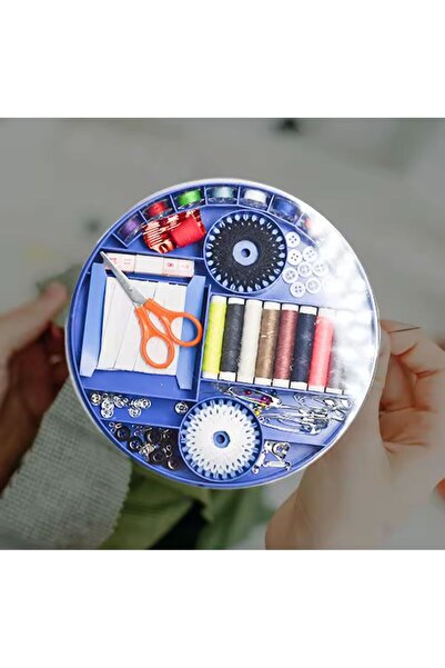 OZN AKSESUAR yuvarlak kutulu dikiş seti, el işi malzemeleri, dikiş ipi seti, ...
