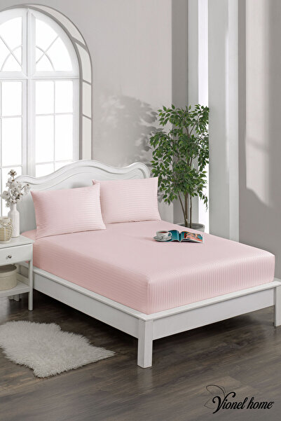 Vionel Home 100% Cotton Striped Cotton Satin Single / Double Size Fitted Sheet Set | 100X200Mm | 160 X 200 | 180 X 200
