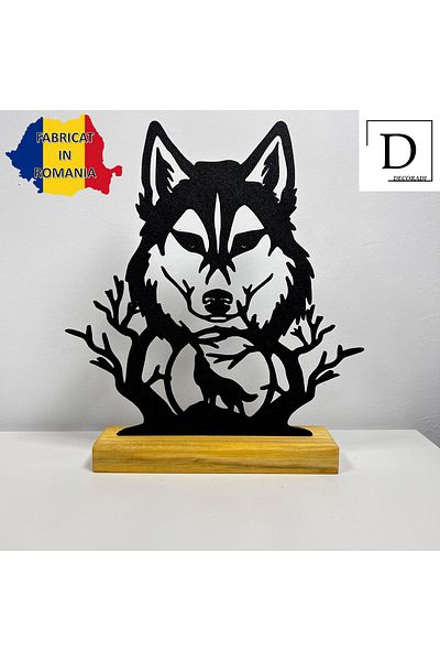 OEM "Wild Spirit" decoration with natural wood base, 21.5 cm, black, 3D printed