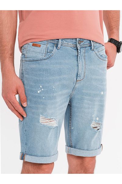 OMBRE Kurze Herren Jeansshorts mit Reibe und hochgekrempeltem Bein - Hellblau V1 OM-SRDS-0186 XXL