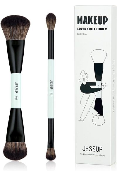Jessup Makeup Brushes 2pcs Double Sided Foundation Brush Contour Brush Dual Ended Eye Blending Brush T502