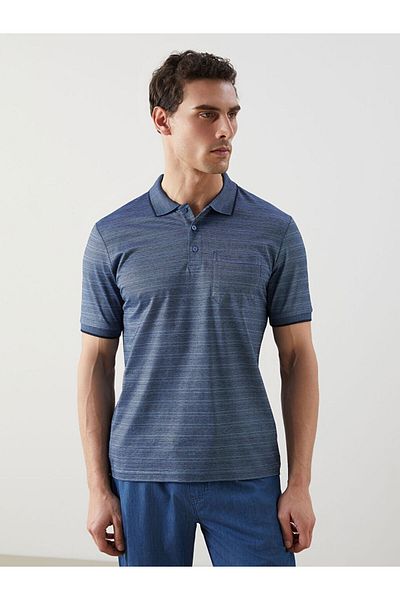 LC Waikiki Navy Blue Polo Neck Striped Mercerized Look Men's T-Shirt