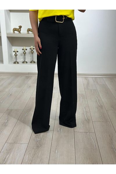 MELTEM TUĞAN Full Lycra Yellow Buckle Belted Loose Baggy Trousers Black