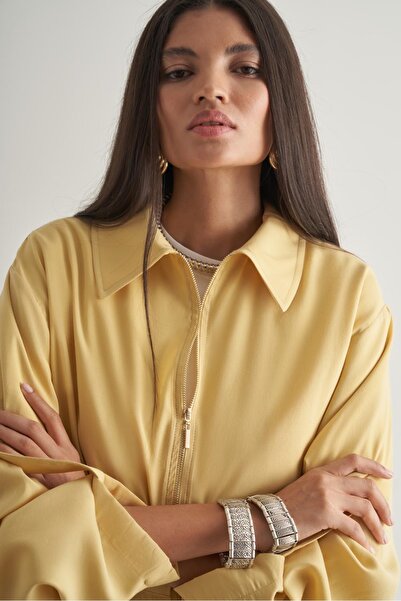 Mizalle Modal Karışımlı Fermuarlı Sarı Tunik