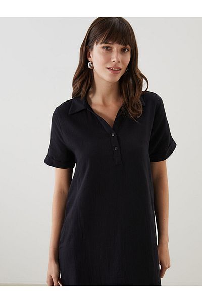 LC Waikiki Green Shirt Collar Muslin Women's Dress