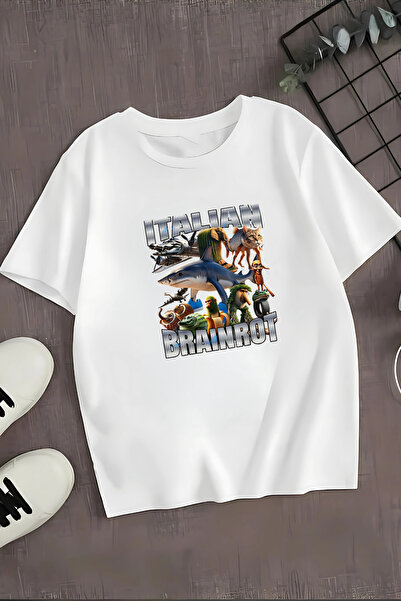 MECH BUTİK Tricou unisex italian Brainrot imprimat alb-negru pentru femei-bărbați