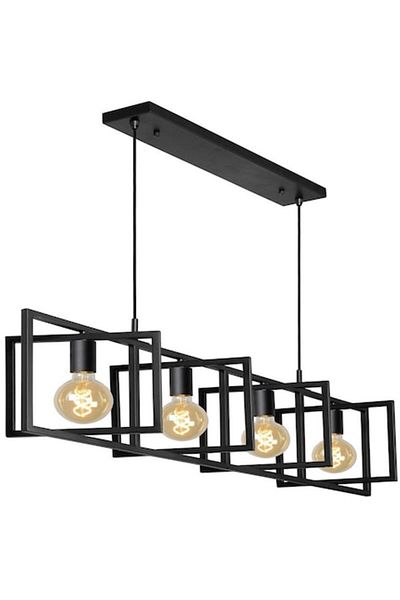 HOZRO Lustra tip Pendul HOZRO, 4 Becuri, Metal, Suport liniar, Design modern, rafinat, Negru