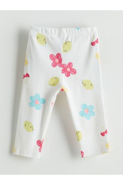 LC Waikiki White Elastic Waist Floral Girl's 3/4 Length Leggings