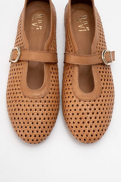 LuviShoes Mirella Tan Braided Genuine Leather Women's Ballerina Shoes