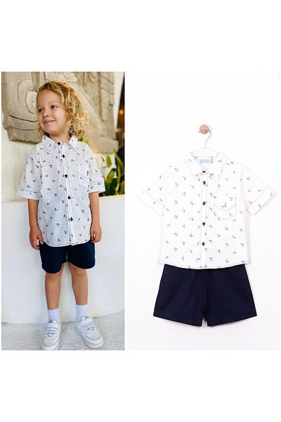 Next Baby Laciel Paris White Linen Short Sleeve Shirt Navy Blue Shorts Bottom Top Set