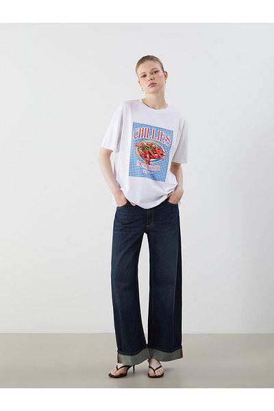 LC Waikiki Νέα σεζόν Crew Neck Printed Oversize Γυναικείο Tisort - S5PN95Z8