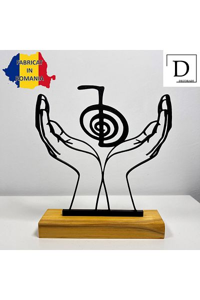 OEM "Cho Ku Rei" decoration with natural wood base, 16.5 cm, black, 3D printed