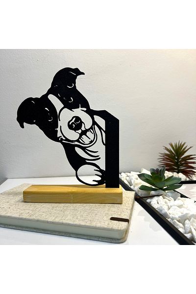 OEM "Canine Joy" decoration with natural wood base, 19 cm, black, 3D printed