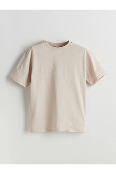 LC Waikiki Beige Crew Neck Basic Boy's T-Shirt